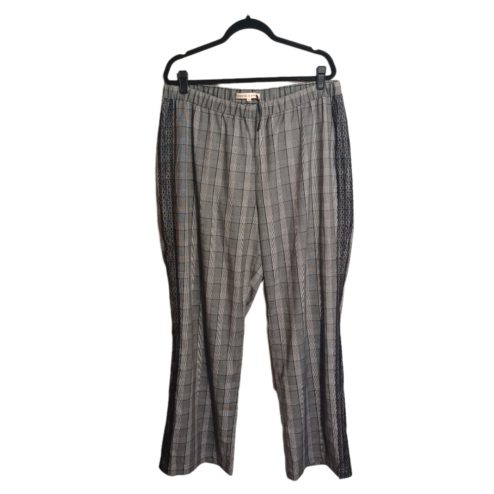 NEW STANDARDS & PRACTICES Black White Plaid Print Lace Stripe Pull On Pants 16